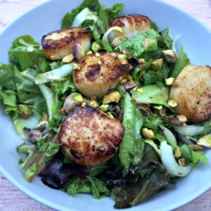 Endive and Lettuce Salad with Scallops and Pistachios