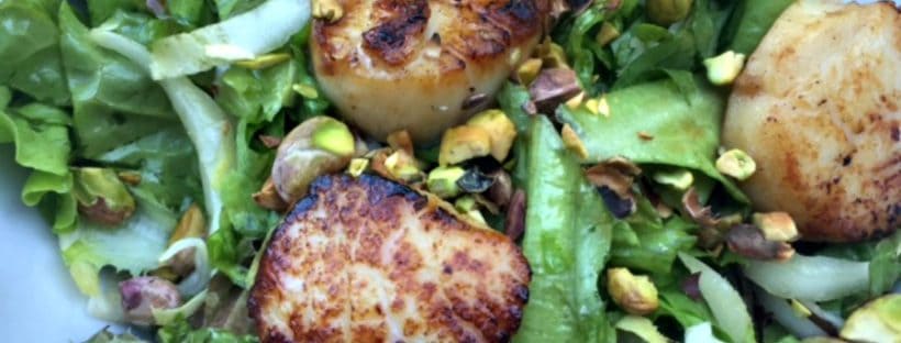 Endive and Lettuce Salad with Scallops and Pistachios