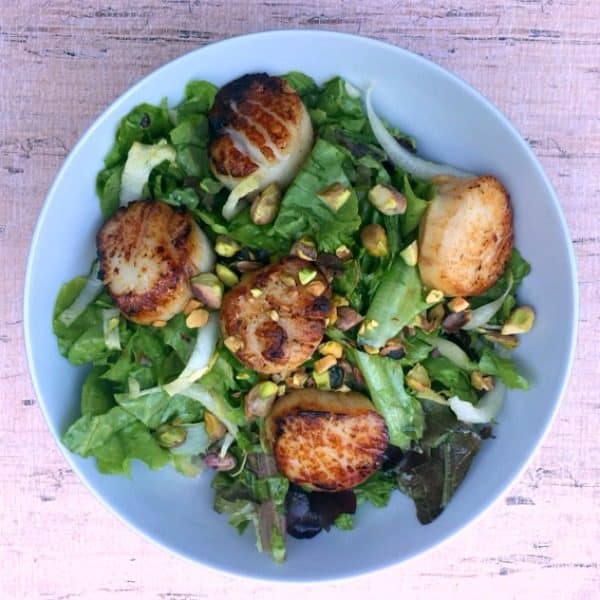 Endive and Lettuce Salad with Scallops and Pistachios